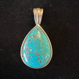 Whitney Kelly WK 925 Signed Sterling Silver Turquoise Pendant Teardrop Southwest